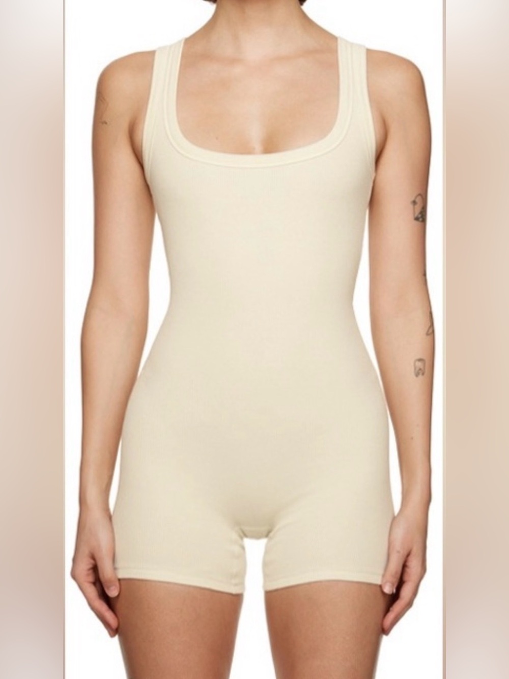 SKIMS Cotton Rib Onesie Bodysuit Romper Size medium off white bone color